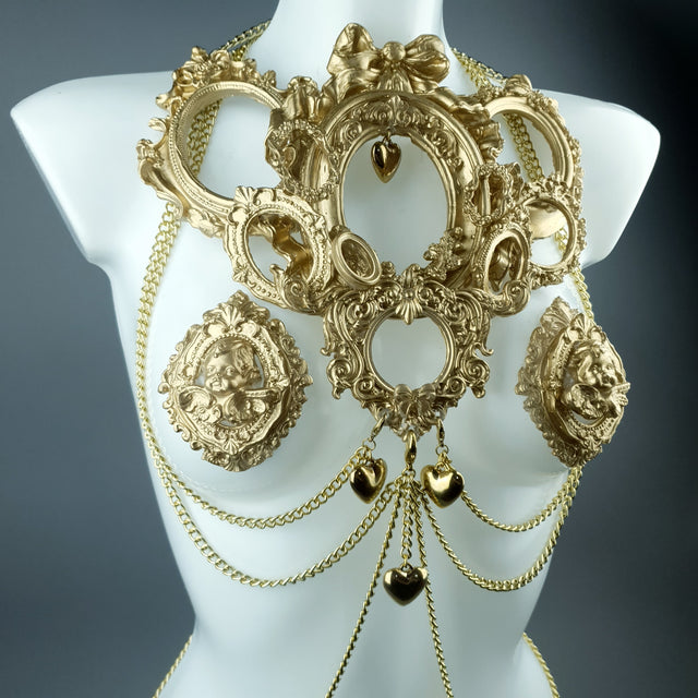 "Framed" Gold Frames & Hearts Harness Body Jewellery & Pasties.