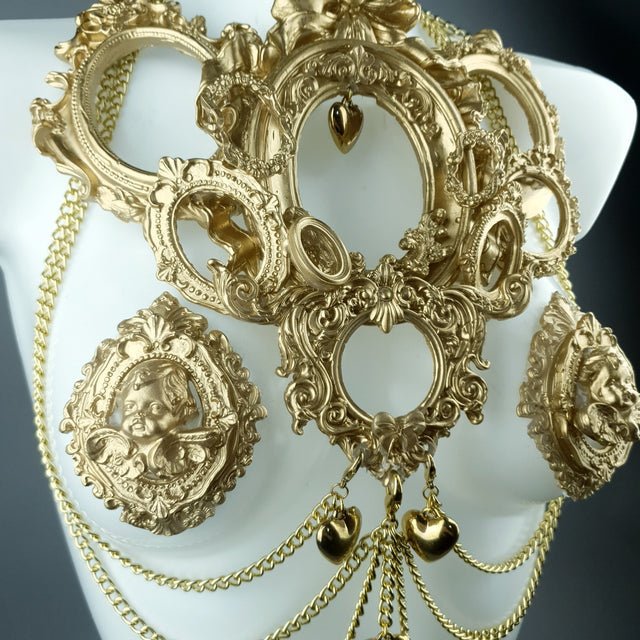 "Framed" Gold Frames & Hearts Harness Body Jewellery & Pasties.
