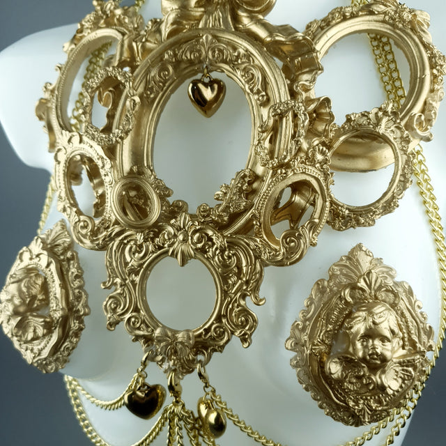"Framed" Gold Frames & Hearts Harness Body Jewellery & Pasties.