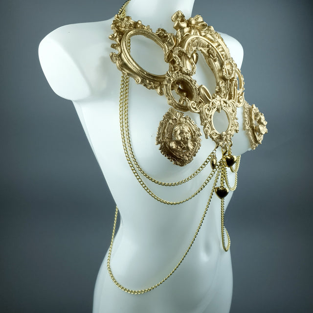 "Framed" Gold Frames & Hearts Harness Body Jewellery & Pasties.