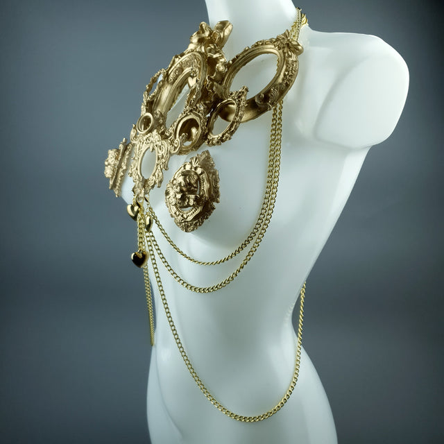 "Framed" Gold Frames & Hearts Harness Body Jewellery & Pasties.