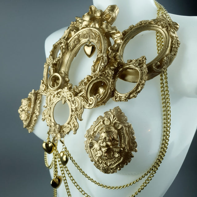 "Framed" Gold Frames & Hearts Harness Body Jewellery & Pasties.