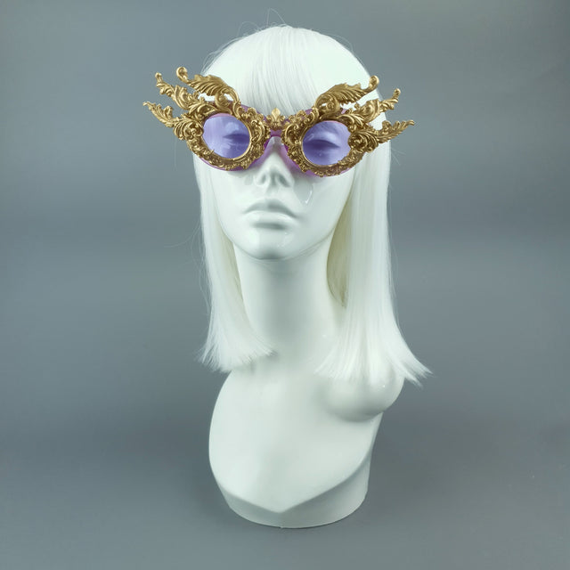 "Bizar" Gold Filigree Purple Lenses Sunglasses