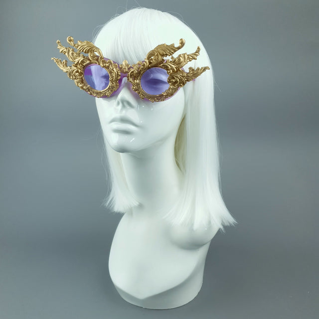 "Bizar" Gold Filigree Purple Lenses Sunglasses