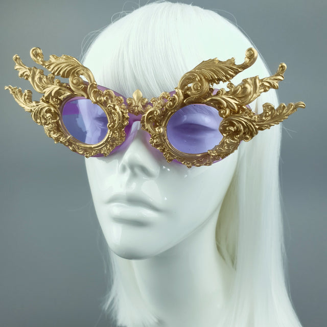 "Bizar" Gold Filigree Purple Lenses Sunglasses