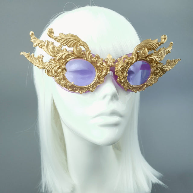 "Bizar" Gold Filigree Purple Lenses Sunglasses