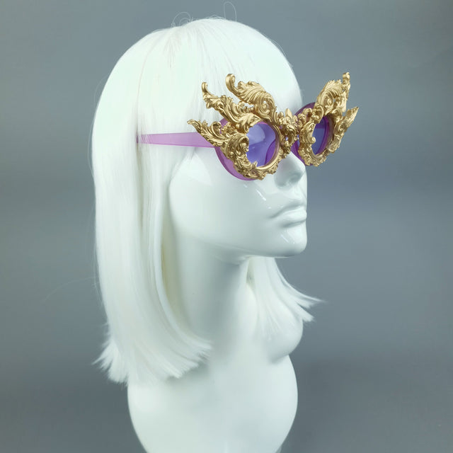 "Bizar" Gold Filigree Purple Lenses Sunglasses
