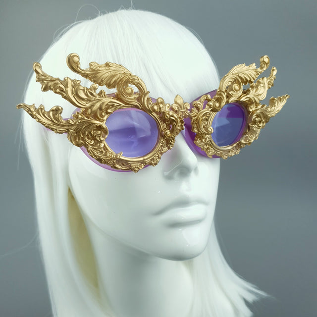 "Bizar" Gold Filigree Purple Lenses Sunglasses