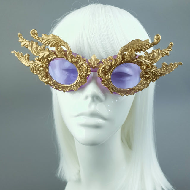 "Bizar" Gold Filigree Purple Lenses Sunglasses