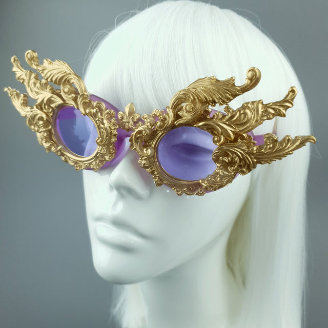 "Bizar" Gold Filigree Purple Lenses Sunglasses