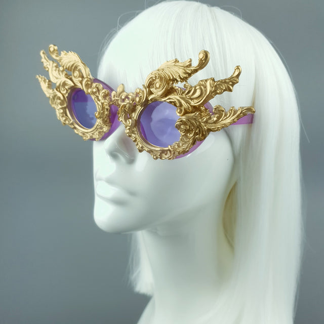 "Bizar" Gold Filigree Purple Lenses Sunglasses