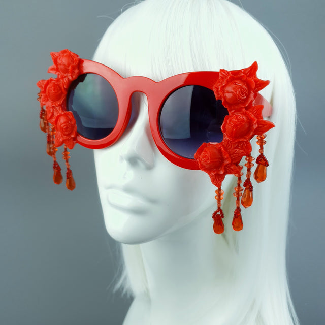 "Alala" Red Roses & Beading Sunglasses