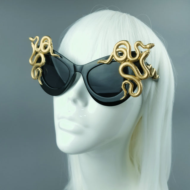 "Medusa" Gold Snake Black Sunglasses