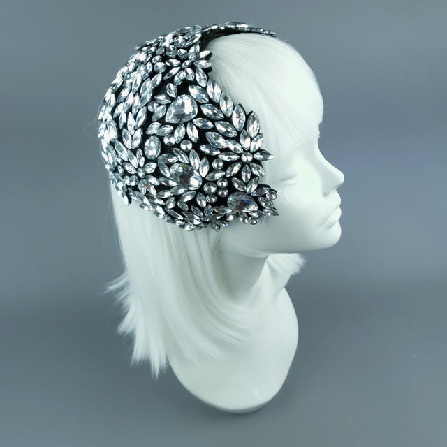 "Monroe" Silver Clear Vintage Inspired Jewel Fascinator Hat