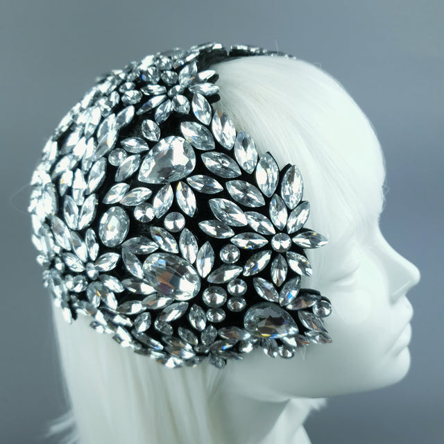 "Monroe" Silver Clear Vintage Inspired Jewel Fascinator Hat