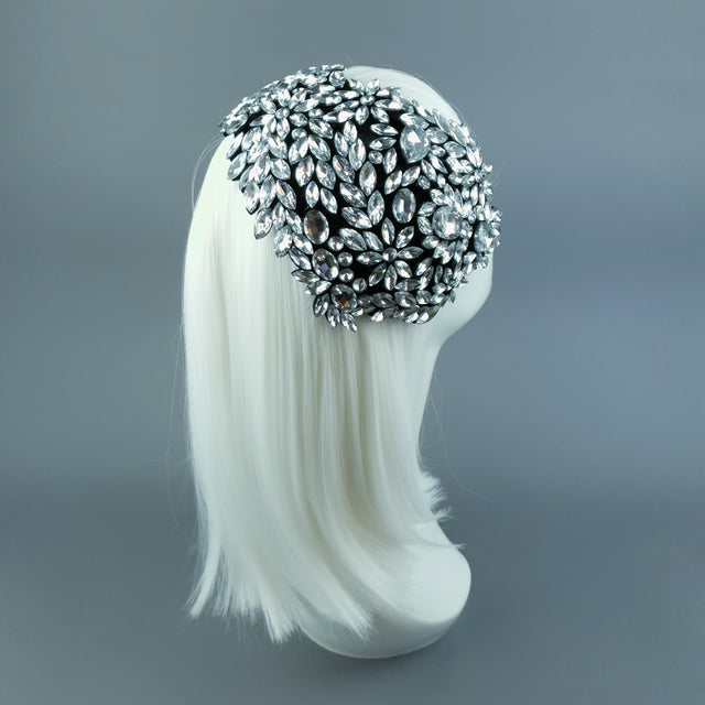 "Monroe" Silver Clear Vintage Inspired Jewel Fascinator Hat