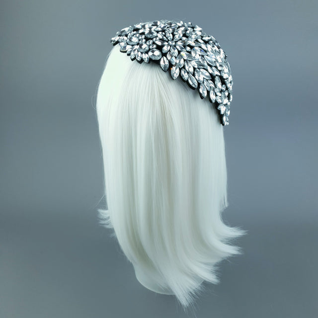"Monroe" Silver Clear Vintage Inspired Jewel Fascinator Hat