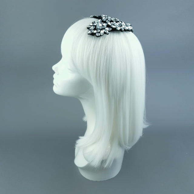 "Monroe" Silver Clear Vintage Inspired Jewel Fascinator Hat