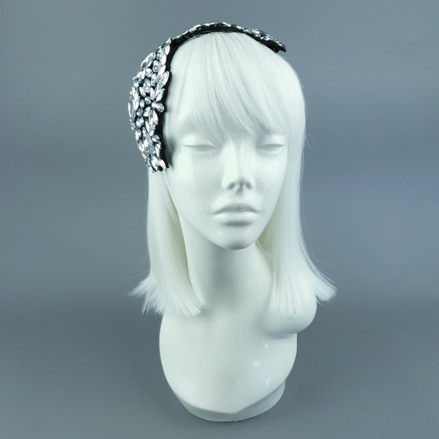 "Monroe" Silver Clear Vintage Inspired Jewel Fascinator Hat
