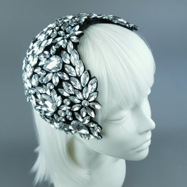 "Monroe" Silver Clear Vintage Inspired Jewel Fascinator Hat