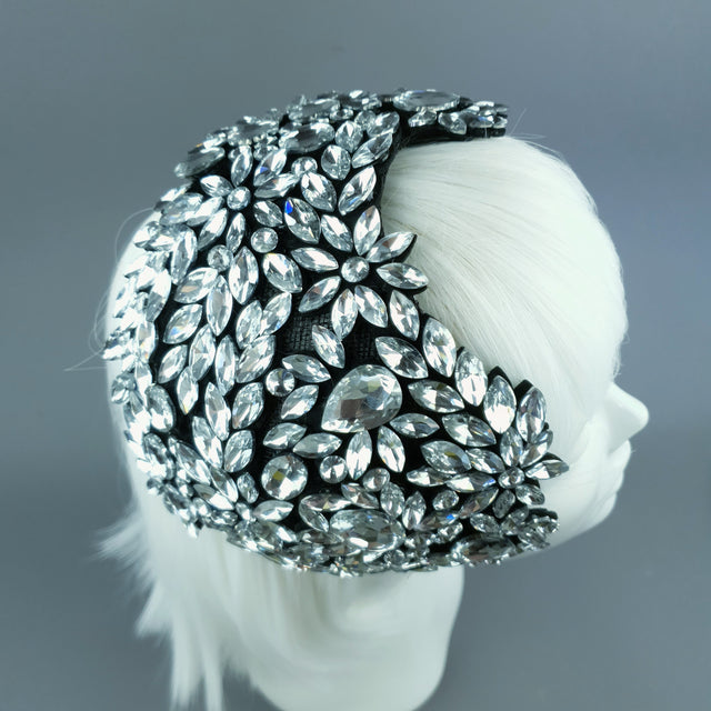 "Monroe" Silver Clear Vintage Inspired Jewel Fascinator Hat