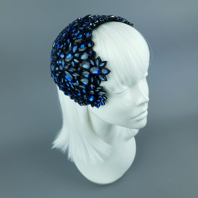 "Monroe" Deep Blue Vintage Inspired Jewel Fascinator Hat