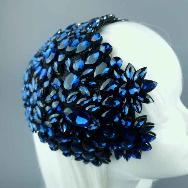 "Monroe" Deep Blue Vintage Inspired Jewel Fascinator Hat
