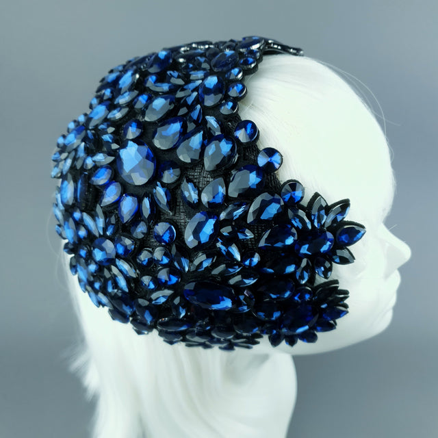 "Monroe" Deep Blue Vintage Inspired Jewel Fascinator Hat