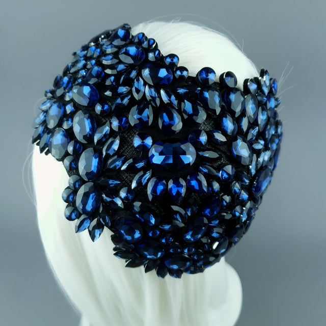 "Monroe" Deep Blue Vintage Inspired Jewel Fascinator Hat