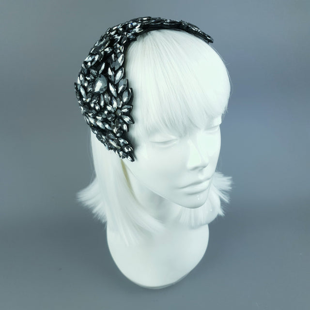 "Monroe" Black Grey Vintage Inspired Jewel Fascinator Hat