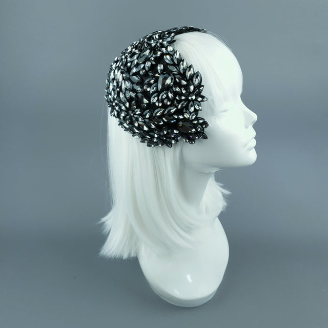 "Monroe" Black Grey Vintage Inspired Jewel Fascinator Hat