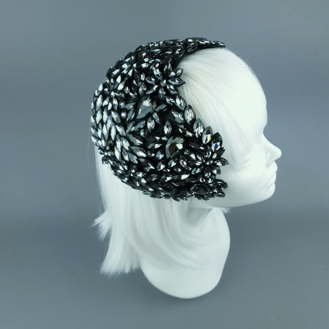 "Monroe" Black Grey Vintage Inspired Jewel Fascinator Hat