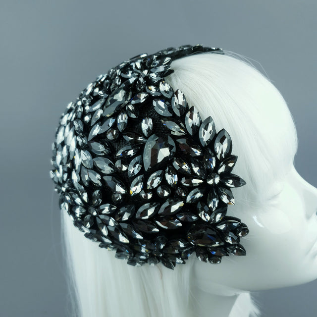 "Monroe" Black Grey Vintage Inspired Jewel Fascinator Hat