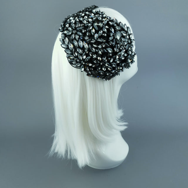"Monroe" Black Grey Vintage Inspired Jewel Fascinator Hat