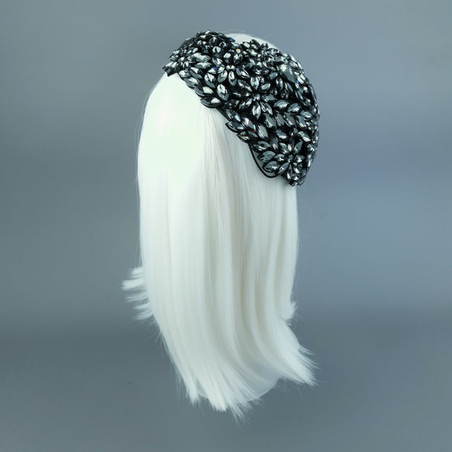 "Monroe" Black Grey Vintage Inspired Jewel Fascinator Hat