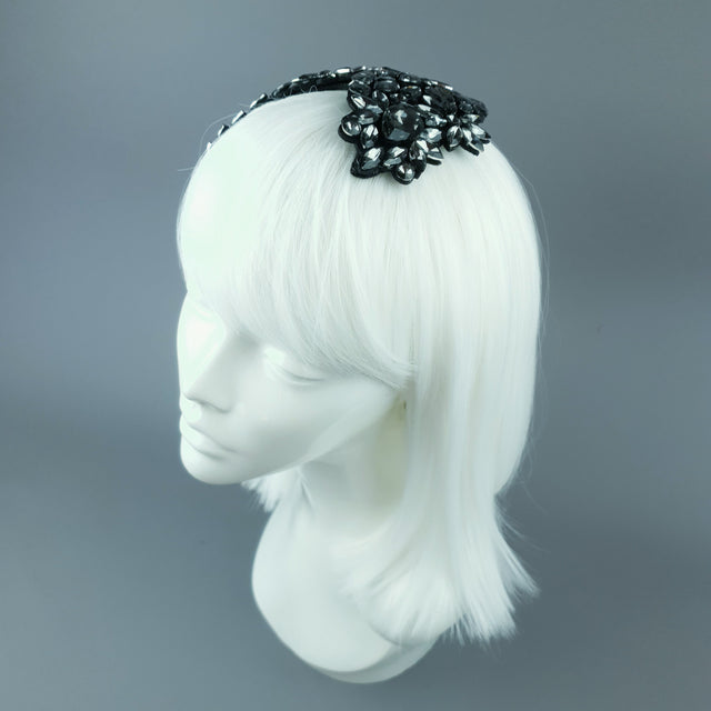 "Monroe" Black Grey Vintage Inspired Jewel Fascinator Hat