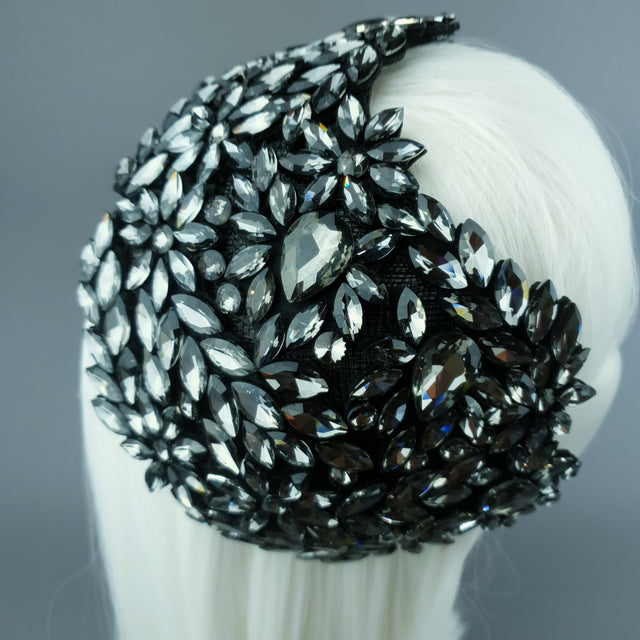 "Monroe" Black Grey Vintage Inspired Jewel Fascinator Hat