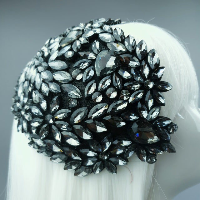 "Monroe" Black Grey Vintage Inspired Jewel Fascinator Hat
