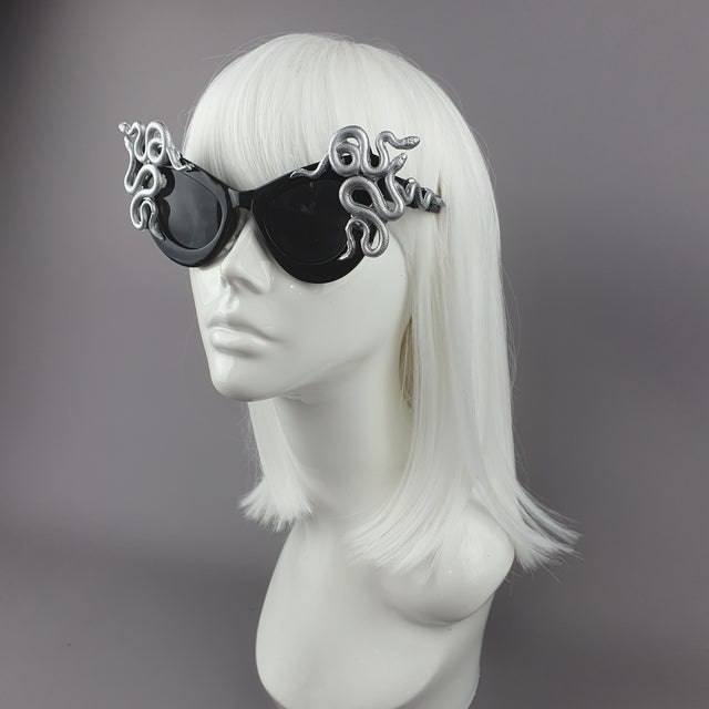 "Medusa" Silver Snake Black Sunglasses