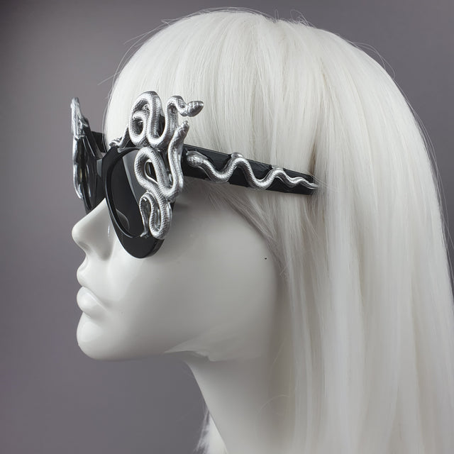 "Medusa" Silver Snake Black Sunglasses
