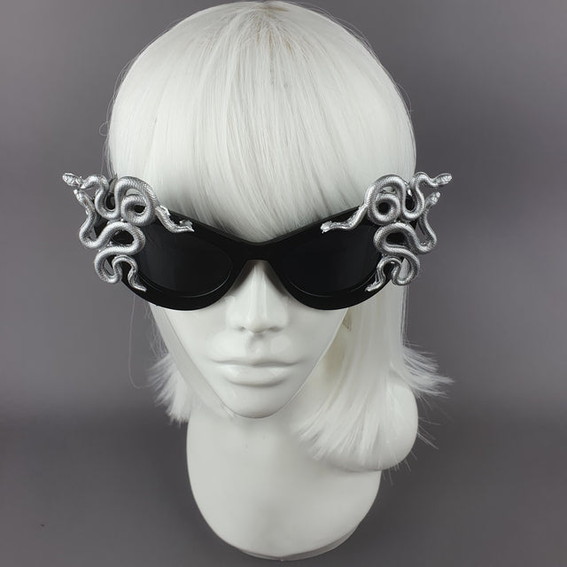 "Medusa" Silver Snake Black Sunglasses
