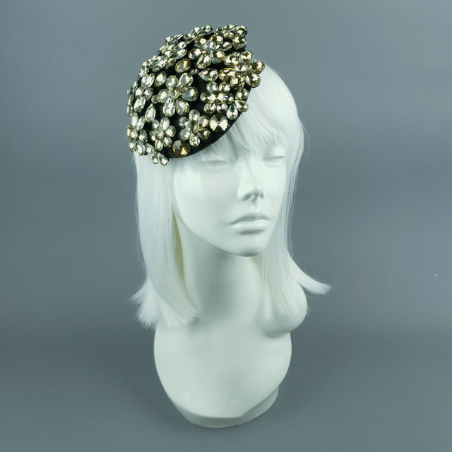 "Hepburn" Black & Gold Vintage Inspired Jewel Fascinator Hat