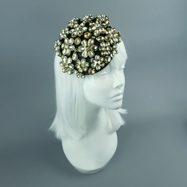 "Hepburn" Black & Gold Vintage Inspired Jewel Fascinator Hat