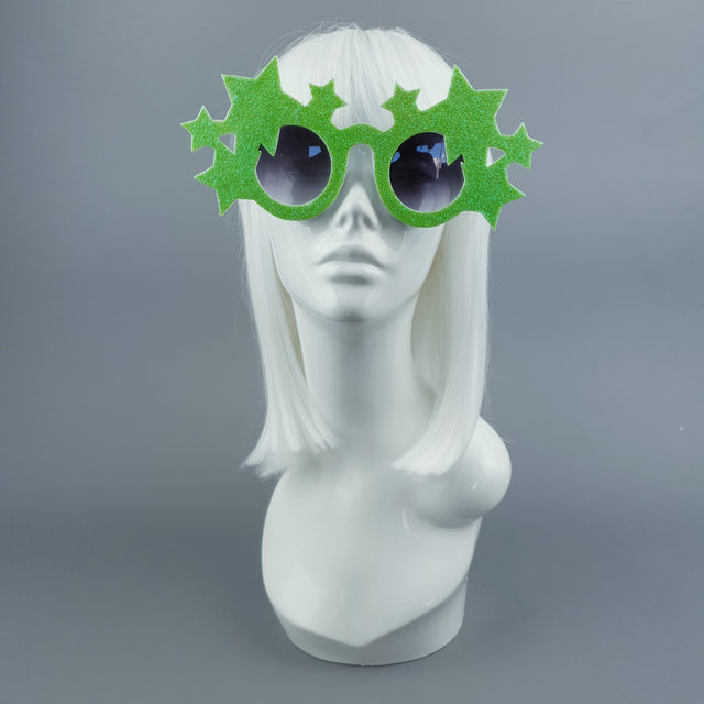 "Bright Star" Neon Green Glitter Stars Sunglasses