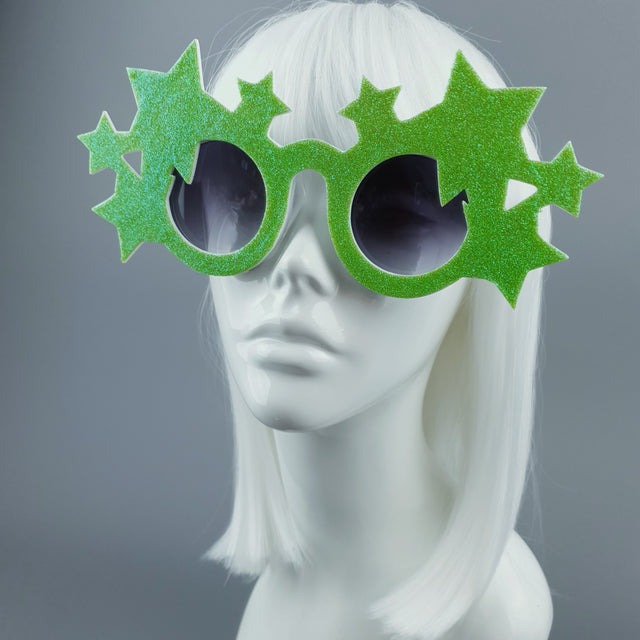 "Bright Star" Neon Green Glitter Stars Sunglasses