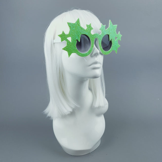 "Bright Star" Neon Green Glitter Stars Sunglasses