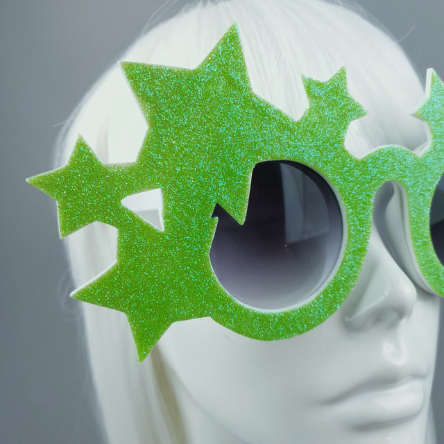 "Bright Star" Neon Green Glitter Stars Sunglasses