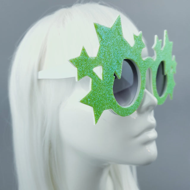 "Bright Star" Neon Green Glitter Stars Sunglasses