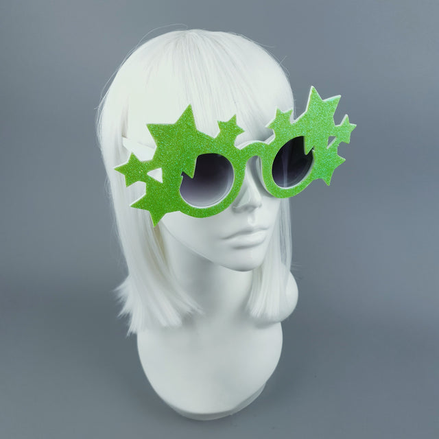 "Bright Star" Neon Green Glitter Stars Sunglasses