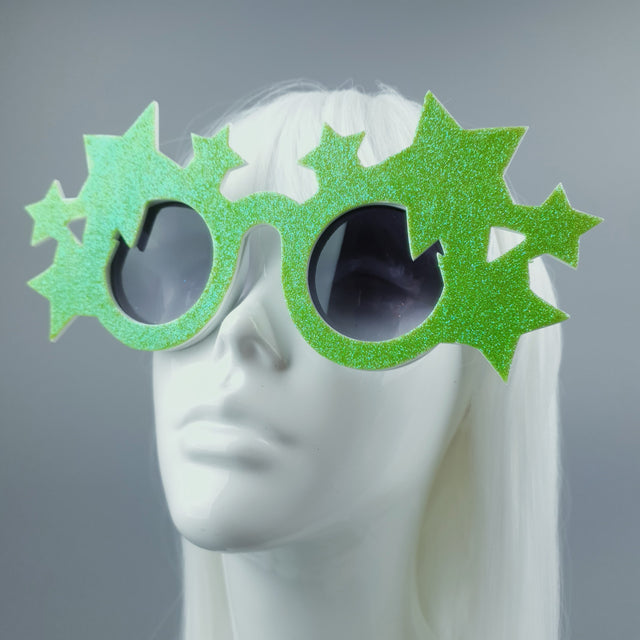 "Bright Star" Neon Green Glitter Stars Sunglasses